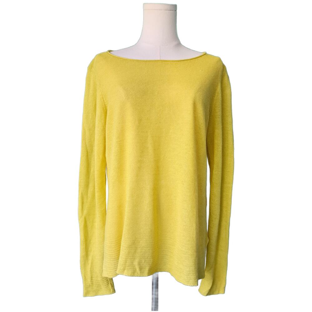 EILEEN FISHER Bateau Neck Organic Linen Knit Sweater Small Citron Yellow